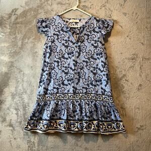 Bindu Women’s Blue Floral Flutter Sleeve‎ Dress Size Medium Blue Tropical Resort